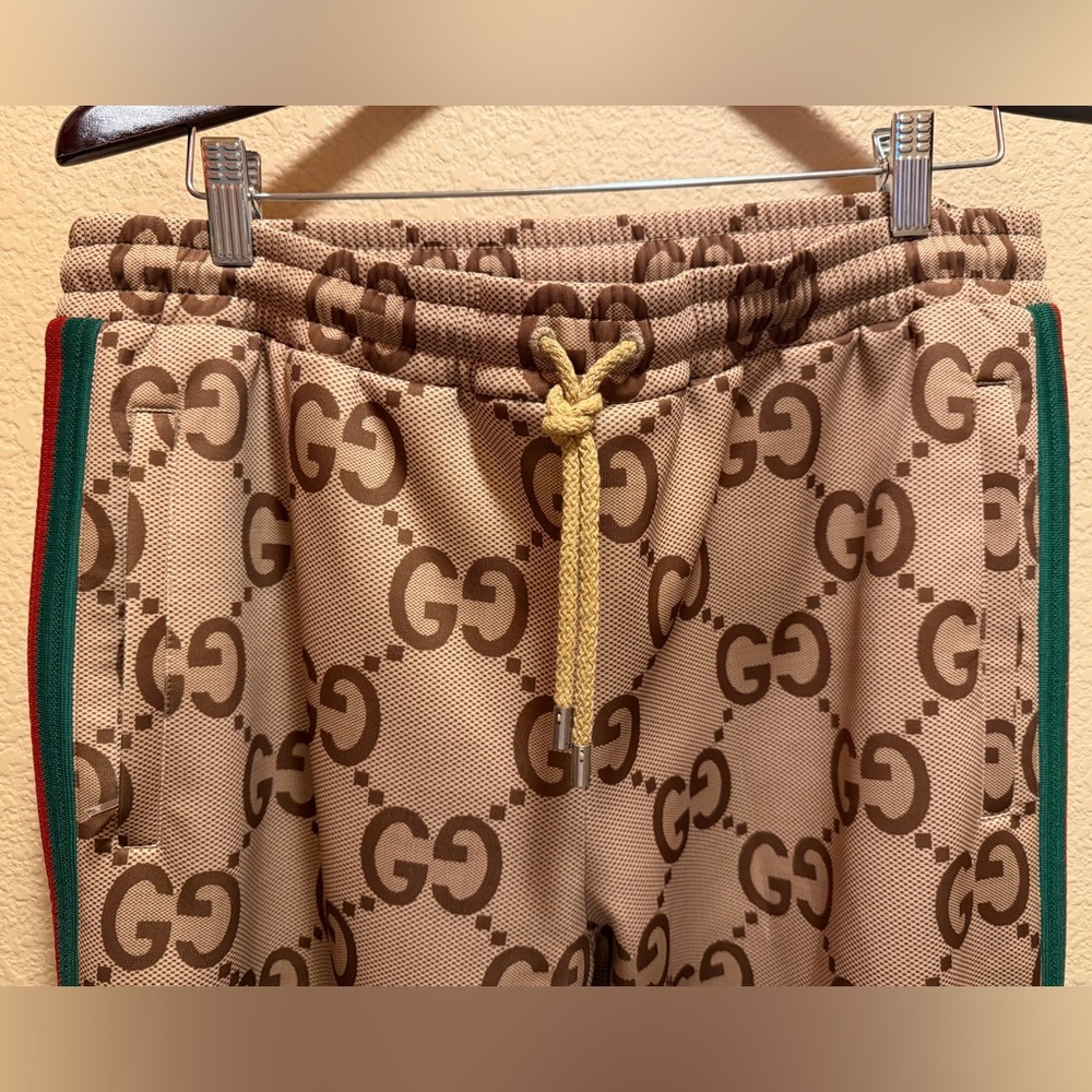New Authentic Gucci GG Jumbo Logo Sweatpants Tan Brown XXL Waist 38 40 42 44 - Picture 7 of 16